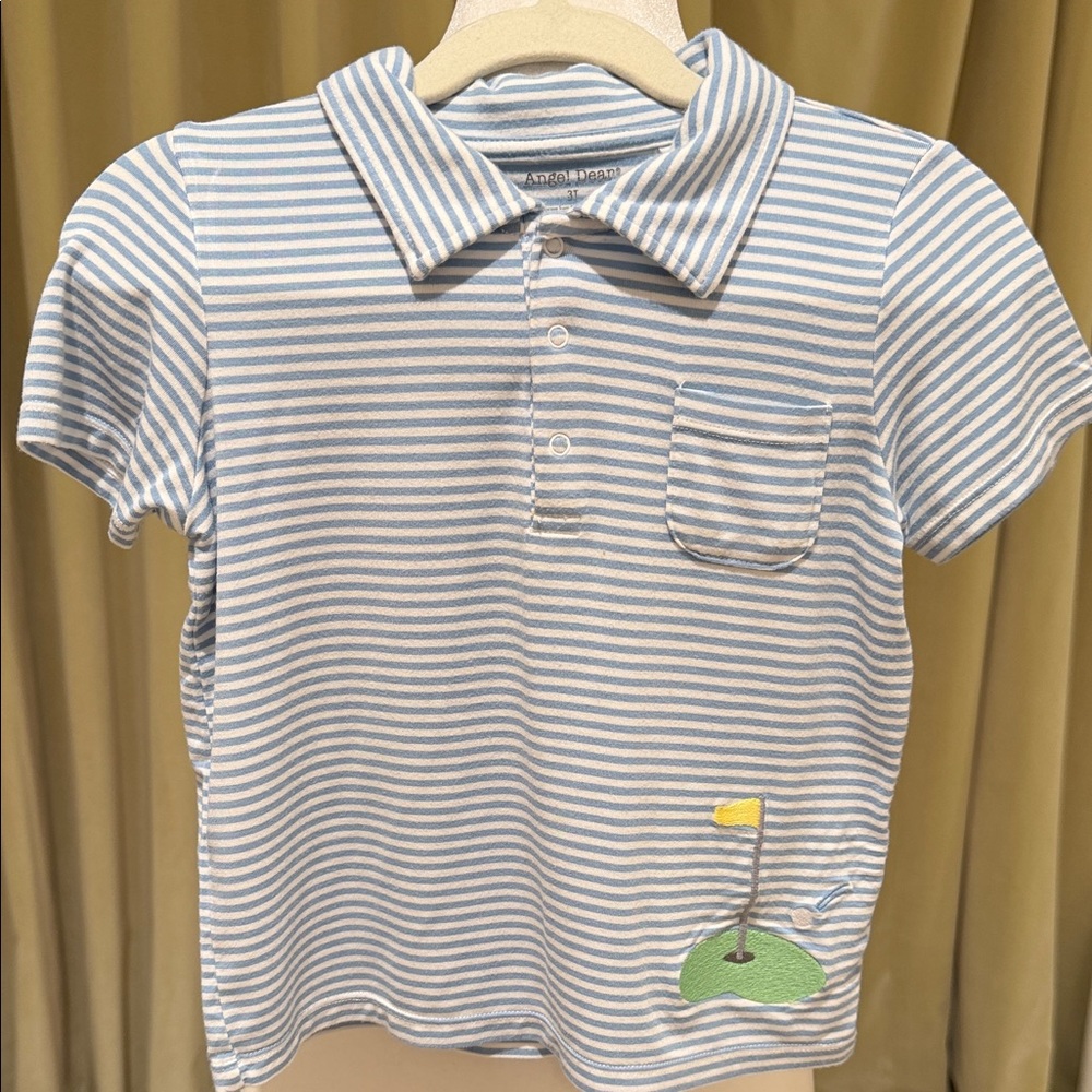 Angel Dear - Boys Light Blue & White Striped Short Sleeve Polo - Golf - Size: 3T